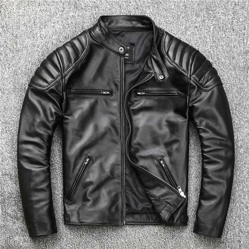 New Bargain Special Price Heavy Cowhide Grain Genuine Leather Men's Motorcycle Jacket Stand Collar Youth Spring Autumn Leather Jacket