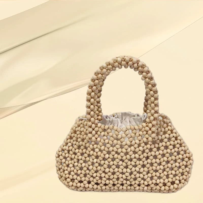 Commuter Handbag Casual Wooden Bead Bag Handmade Beaded Woven Bag for Women
