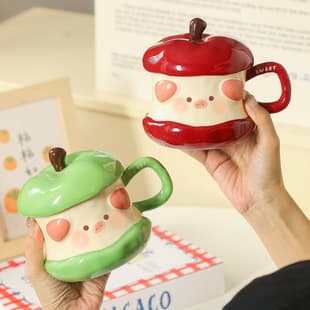 Creative Cartoon Apple Ceramic Water Cup Cute High-End Women's Mug Gift Christmas Cup Couple