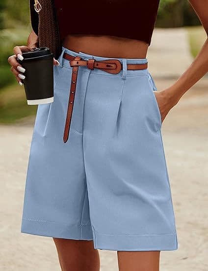 2026 Amazon Independent Site European and American Casual Elastic Waist Wide Leg Knee-Length Summer Women's Shorts with Pockets High Waist
