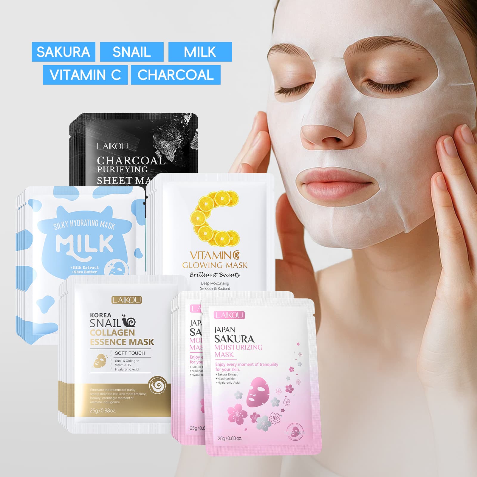 Cross-Border Laiko Moisturizing Mask Face Mask Sheet Full English Export Mask Patch Series Skin Care Products in Stock
