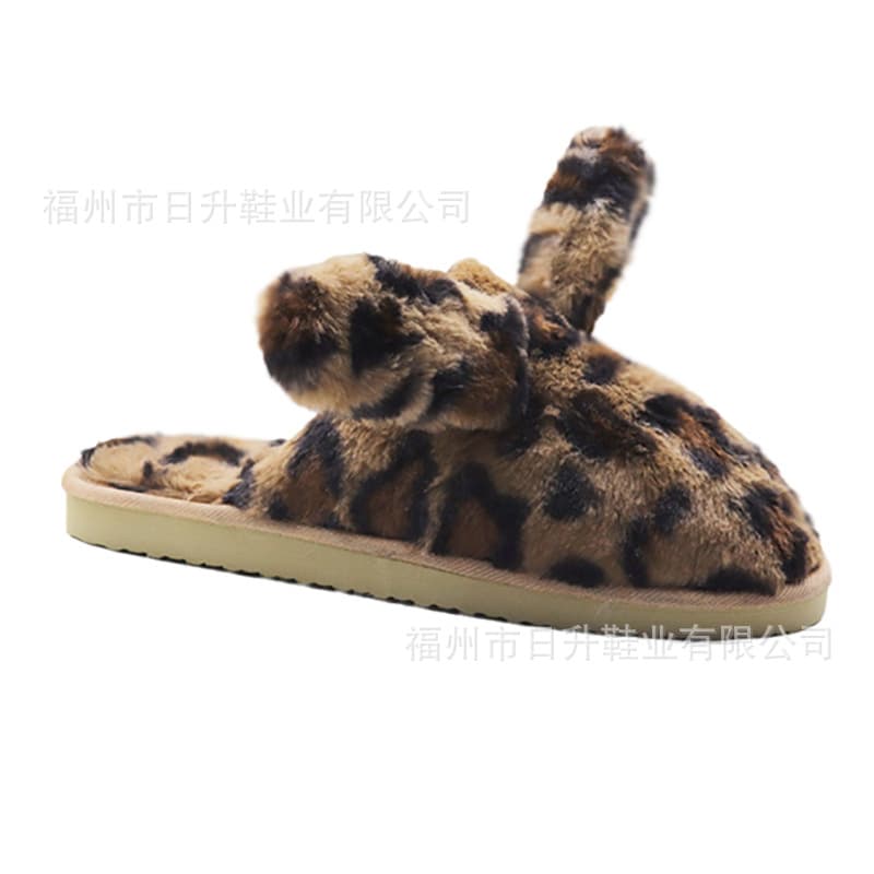 OEM Custom European and American Autumn Winter Leopard Print Cross Cotton Slippers Women Indoor Home Fuzzy Slippers Warm Slippers