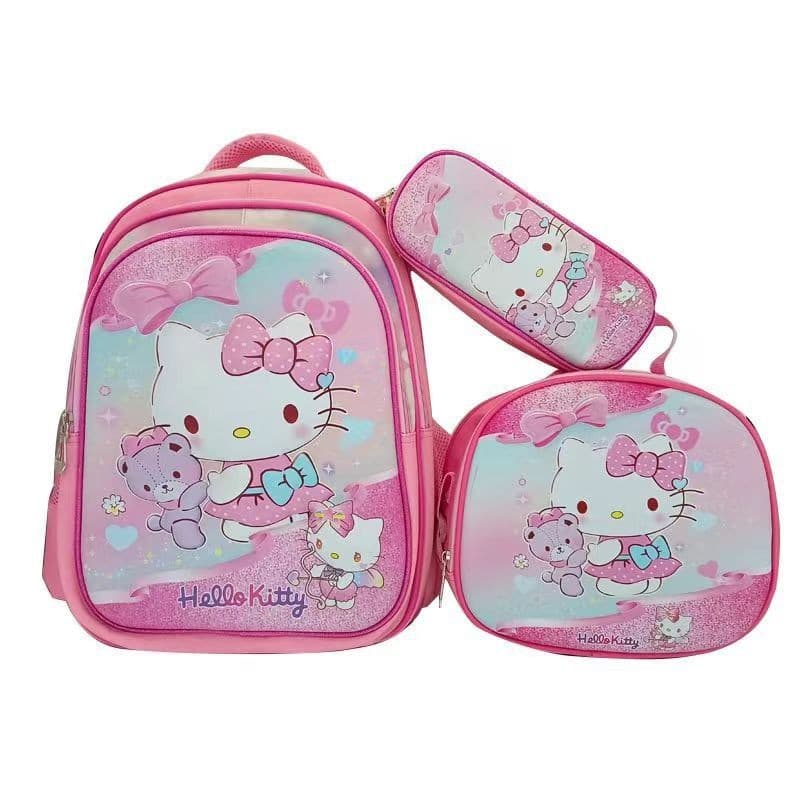 New Embossed Leather Trolley Backpack for Elementary Students Grades 3-6, Kids Cartoon 3-Piece Set, Double Shoulder Bag, In Stock