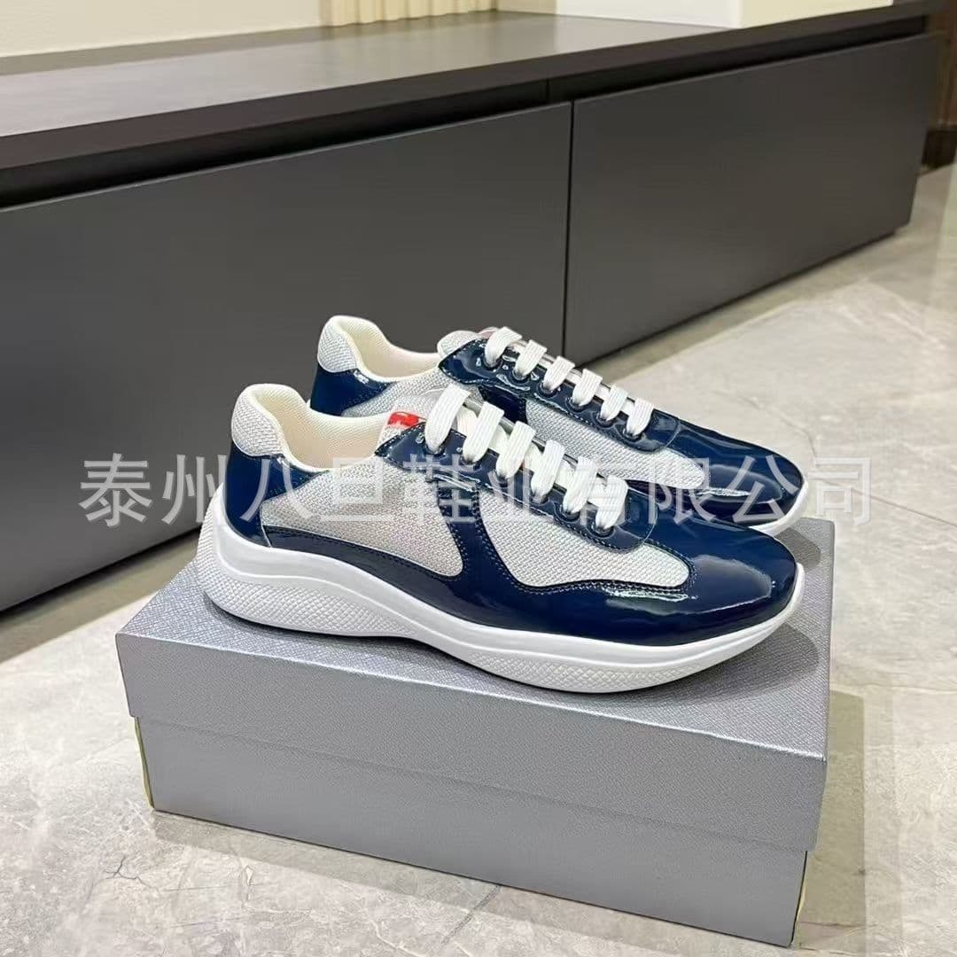 P Brand In Stock, Fast Shipping for Export, Americas Cup Shiny Leather Mesh Breathable Casual Fashion Patent Leather Men's Shoes