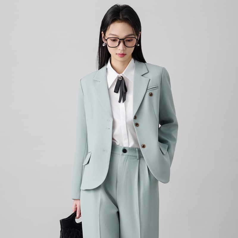 Green Suit Set Women Spring New Commute Professional Wear Elegant Wide Leg Pants College Student Interview Two-Piece Set