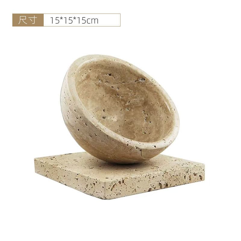 Modern Minimalist Wabi-Sabi Yellow Travertine Marble Geometric Decorative Sculpture