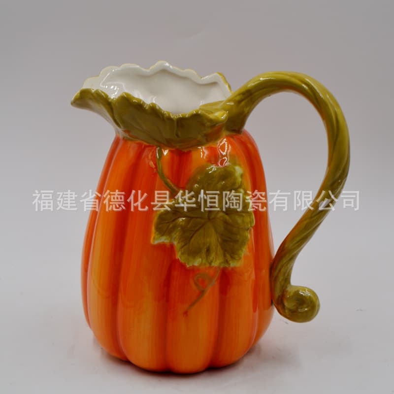Custom Export Ceramic Milk Pitcher Halloween Pumpkin Pitcher Pearl-Plated Household Juice Pitcher Flower Tea Cold Water Pitcher