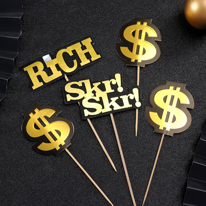Internet Red Dollar Symbol Rick Skr Cake Flag Dessert Table Decoration Bronzing Village Pride Plug-in