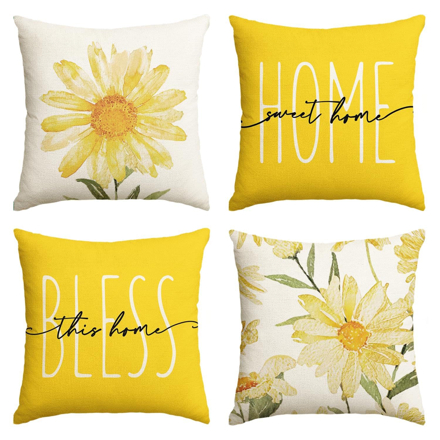 Amazon Cross-Border Summer Sunflower Throw Pillow Vintage Living Room Bedroom Sofa Decorative Cushion 4-Piece Set