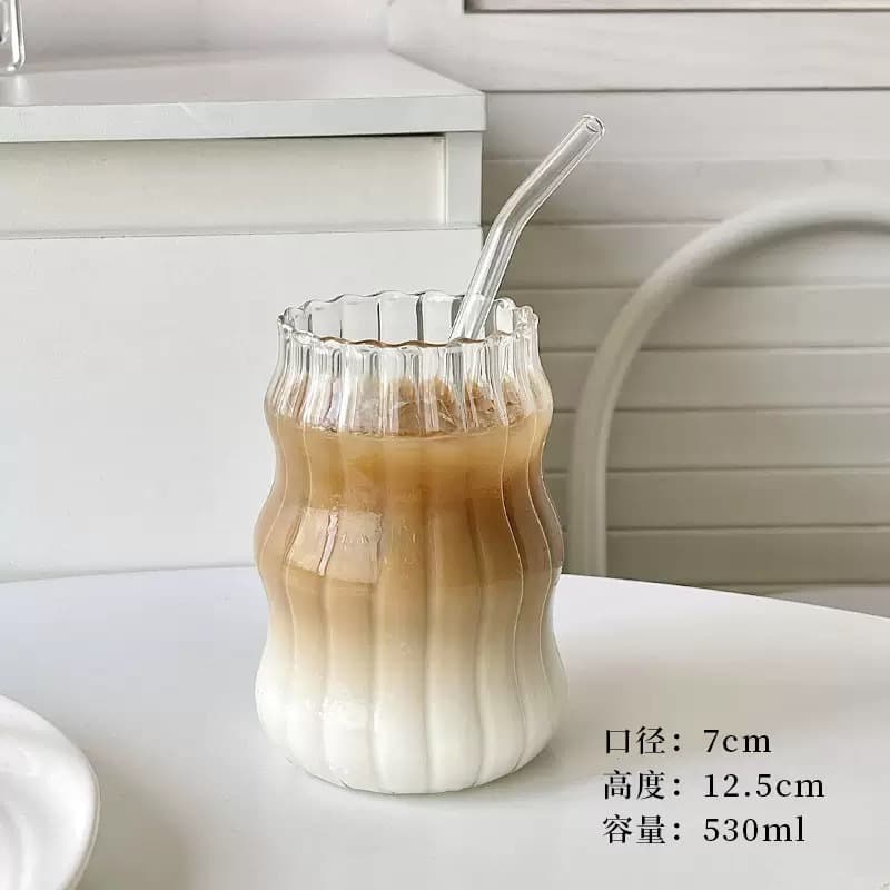 Trendy Glass Coffee Cup Breakfast Milk Cup Ins Style Iced Americano Latte Cup Juice Cold Drink Water Cup