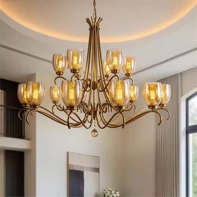 Kaffir all-copper American living room chandelier villa duplex building hall main light retro French dining room bedroom furniture