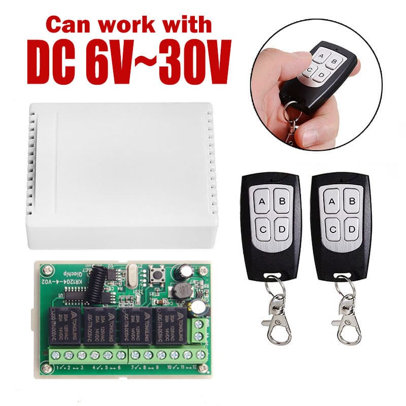 DC12V 24V 4CH Wireless Remote Control Switch 433M Receiver with Four-Channel Relay Module for Automotive Modification