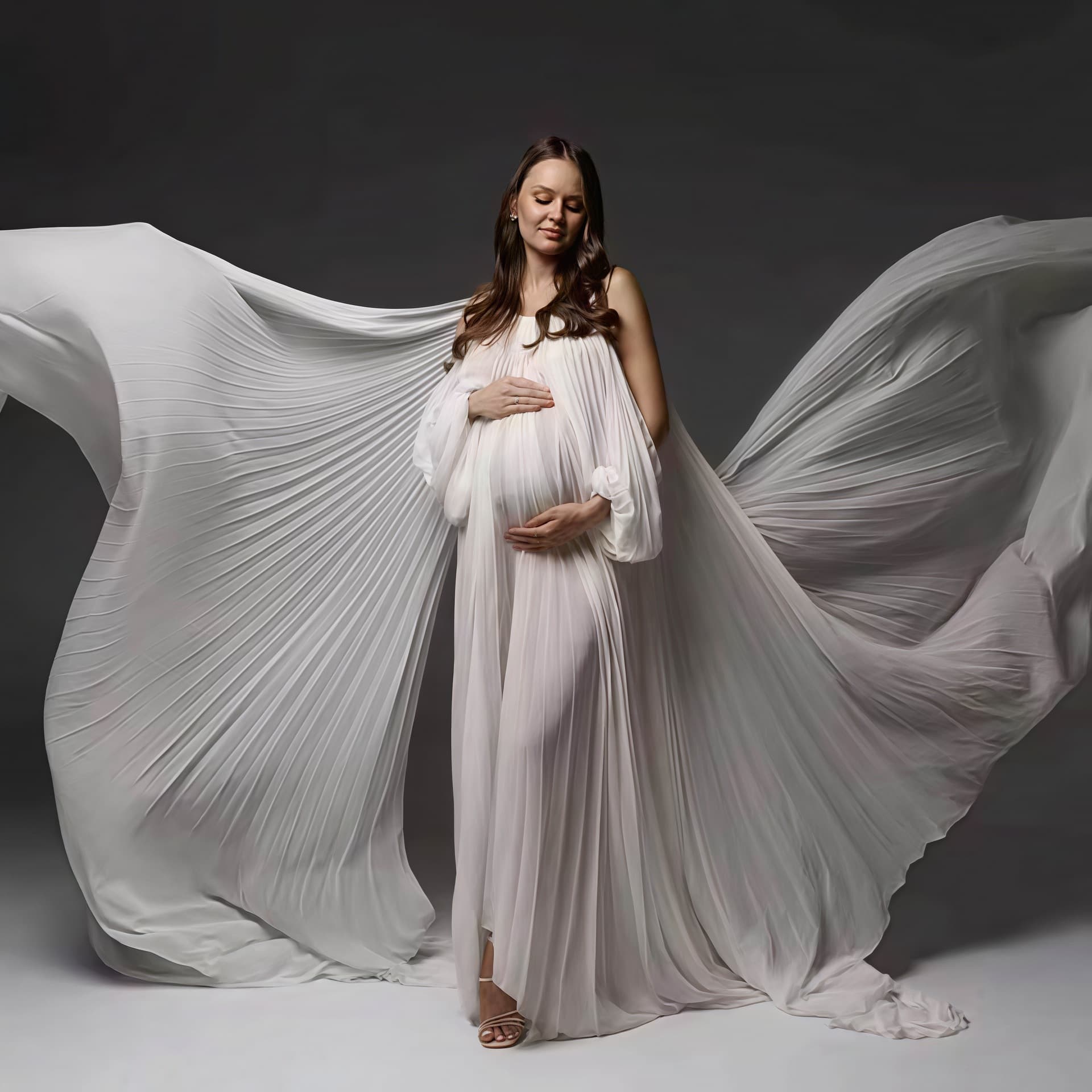 Summer Maternity Dress Chiffon One-Shoulder Pleated Long Dress for Photo Shoot Cross-Border New Flowing Fabric Maternity Dress