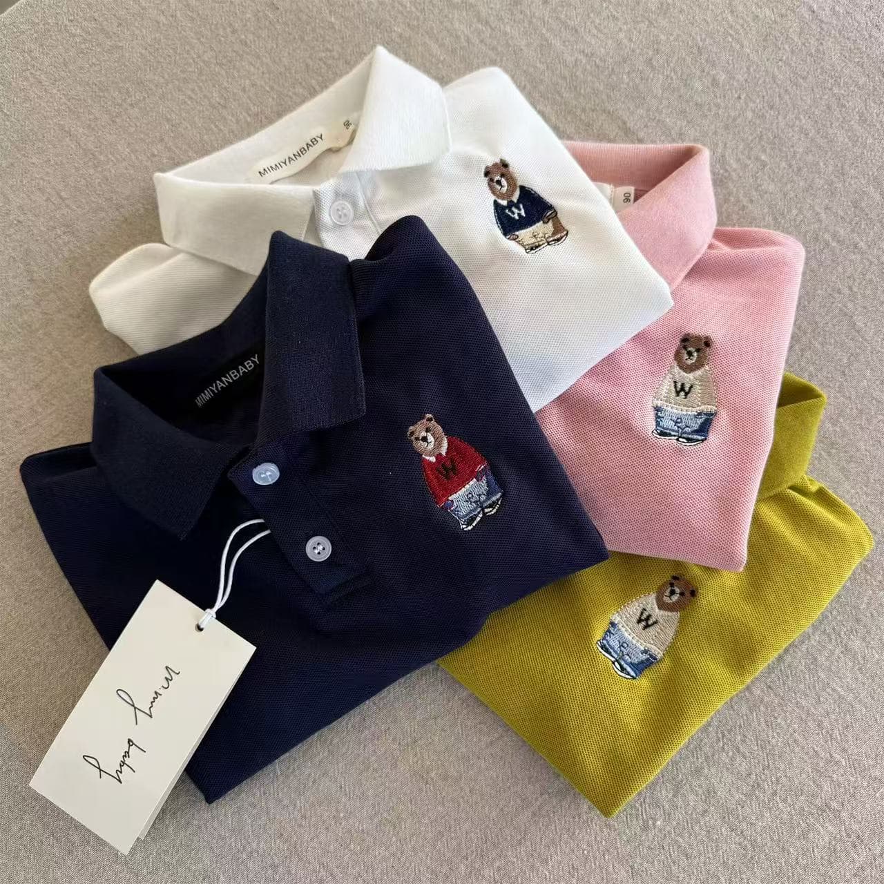 Children's Polo Shirt Short Sleeve Summer New Style 100% Cotton Bear Embroidery Baby Polo Neck T-Shirt Boys Girls Clothing