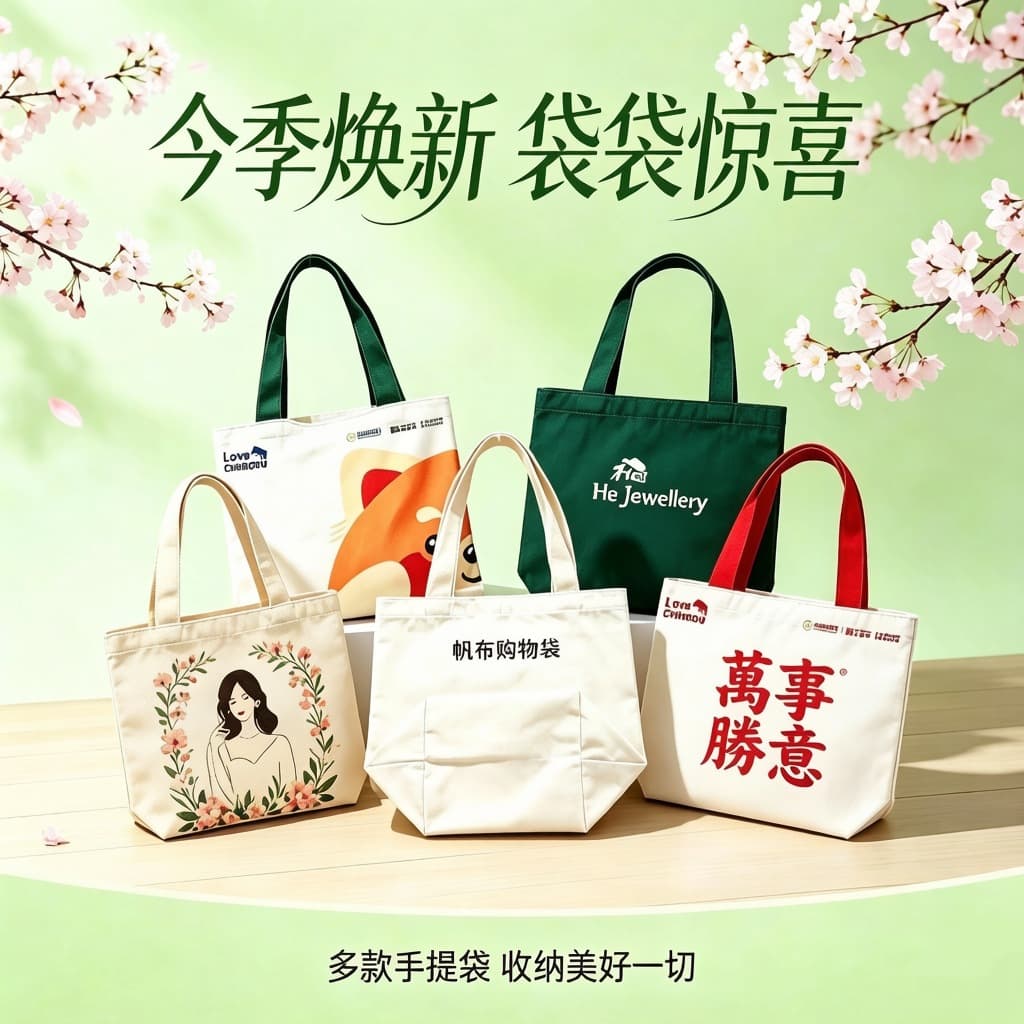 Customized canvas handbag, cotton and linen flannel shopping bag, blank shopping bag, gift box, packaging bag with logo printed