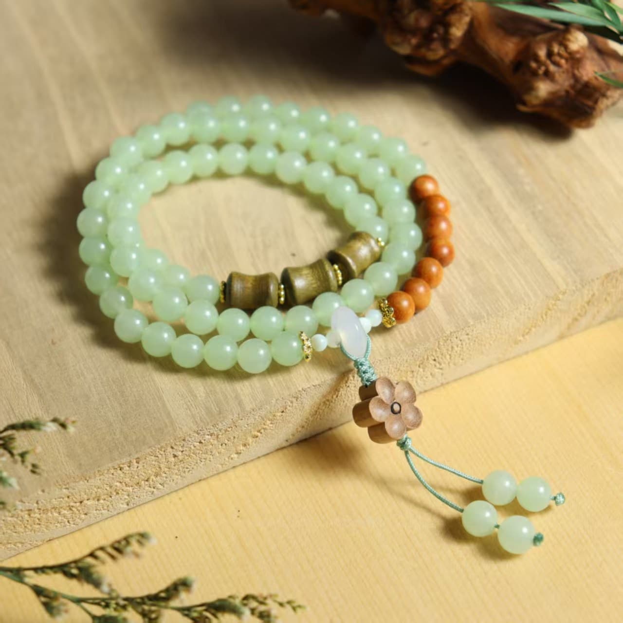 Gold Silk Jade Gem Light Multi-Circle Bracelet Chinese Style National Fashion New Bracelet Lotus Root Starch Blue Water Color Jade Buddha Bead Bracelet