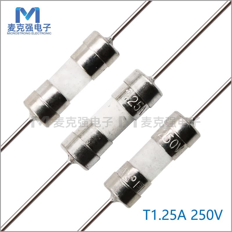 Double cap ceramic fuse with wire T1.25A 250V 3.6*10 with lead wire slow break current fuse tube
