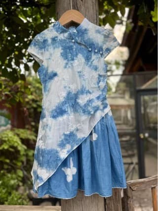 Tie-dye new Chinese style dress summer new elegant cheongsam style stand collar temperament long skirt children's cheongsam