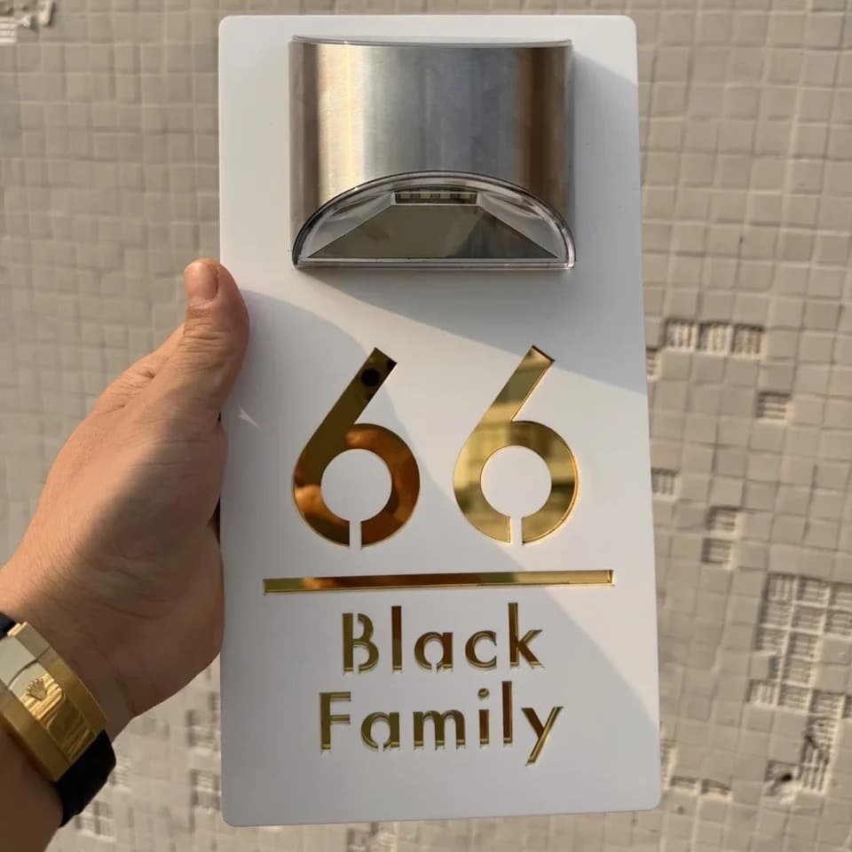 Solar Powered LED Door Number Signs Wall Mounted Acrylic Entrance Garden Lighting Personalized House Number Plaques