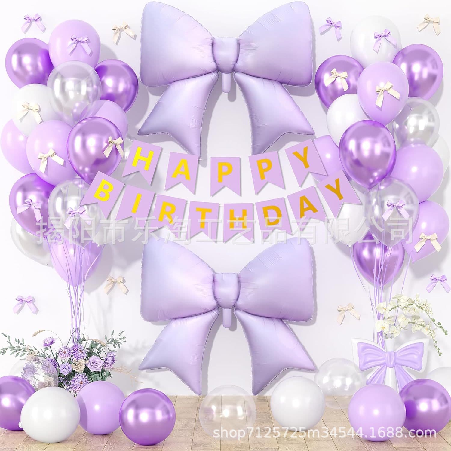 Cross-border Birthday Party Matte Candy Color Bow Aluminum Foil Balloon Birthday Party Decoration Scene Layout Cross-border