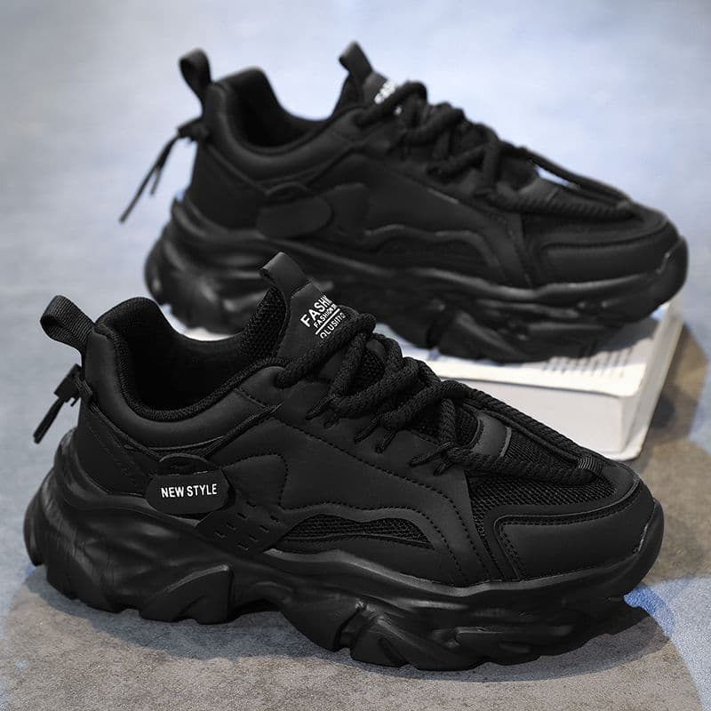 Men's winter breathable 2025 new casual black sports shoes mesh thick sole heightening dad work safety shoes