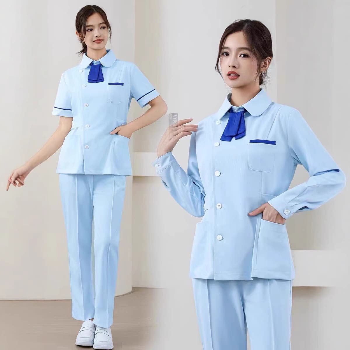 Nightingale Nurse Uniform Set Short/Long Sleeve Turn-down Collar Short Fit Doctor Uniform for Orthopedics, Dentistry, and Clinic Workwear