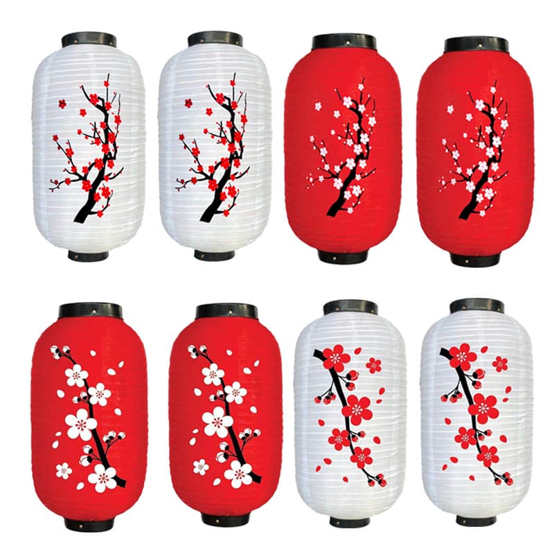 Waterproof Outdoor Winter Melon Lantern Festive Silk Plum Blossom Lantern Japanese Style Foldable Peach Blossom
