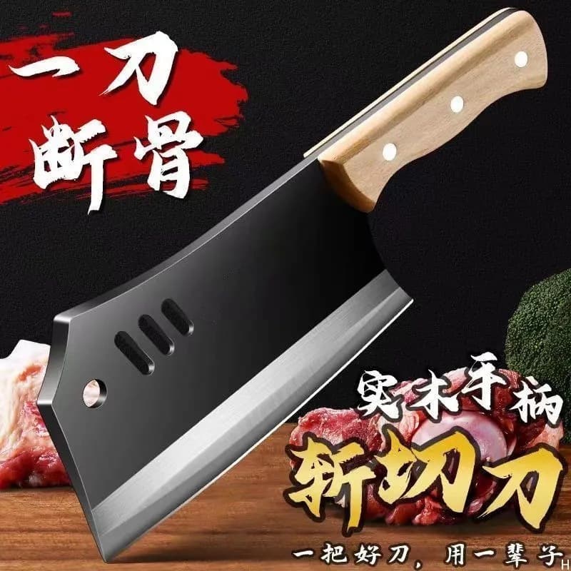 Household Kitchen Knife Thickened Stainless Steel Bone Chopping Knife Bone Chopping Meat Cutting Knife Sharp Chef Knife Commercial Wooden Handle Chopping Knife