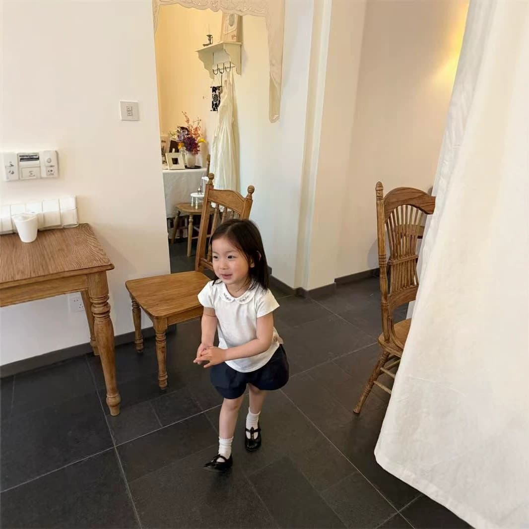 Girls Western Style Suit 2026 Summer New Style Children's Doll Collar Short Sleeve T-Shirt Top Baby Shorts Two-piece Set