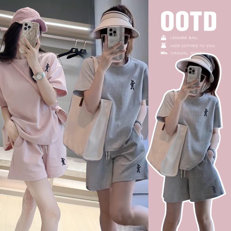 Maternity Summer Suit 2025 New Outerwear Small Short-sleeved Top Women's Summer Casual Shorts Two-piece Set