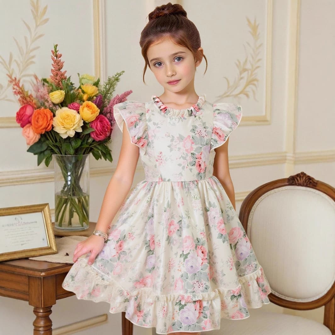 Girls Summer New Sleeveless Floral Tulle Dress Super Fairy Sweet Playful Cute Princess Dress