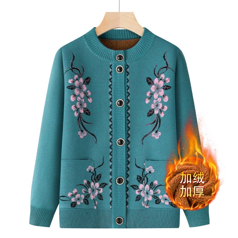 Cardigan for Seniors Autumn Winter Grandma Sweater Mom's Thickened Knitwear Warm Elderly Women's Clothes