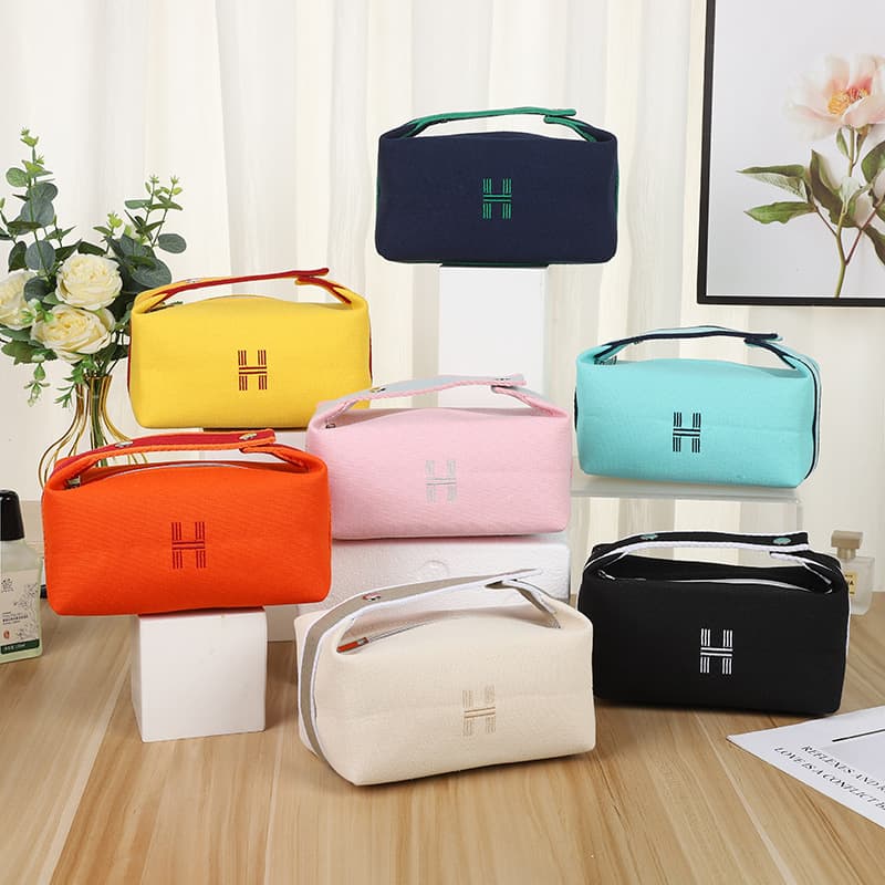 Canvas Handbag Cosmetic Bag Simple Portable Lunch Bag Travel Wash Bag Large Capacity Makeup Storage Custom