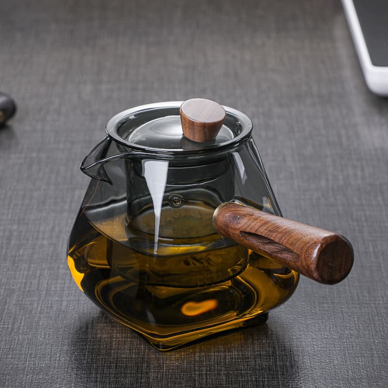 Mufeng Tea Brewing Pot Glass Teapot for Electric Ceramic Stove High Temperature Resistant Wooden Handle Side Handle Pot Flower Tea Pot Heat Resistant