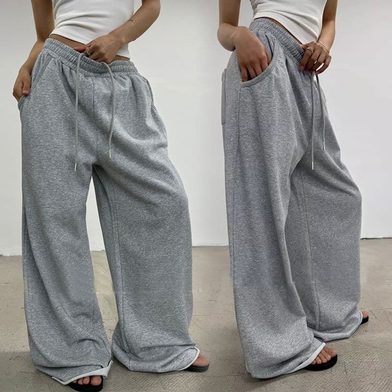Cross-Border Women's Wide-Leg Sweatpants Gray Loose Jazz Floor-Length Pants Joggers Hip-Hop Versatile Casual Straight-Leg Pants with Drape