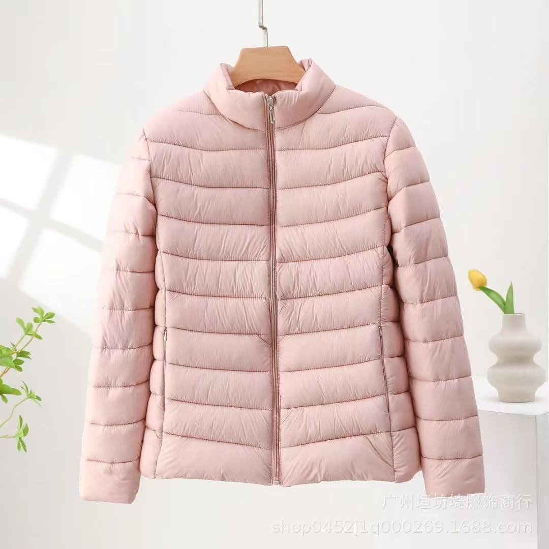 Middle-Aged Women's Outerwear, New Autumn/Winter Style Silk Cotton Coat, Plus Size Korean Version Lightweight Stand Collar Zipper Pocket, Factory Direct