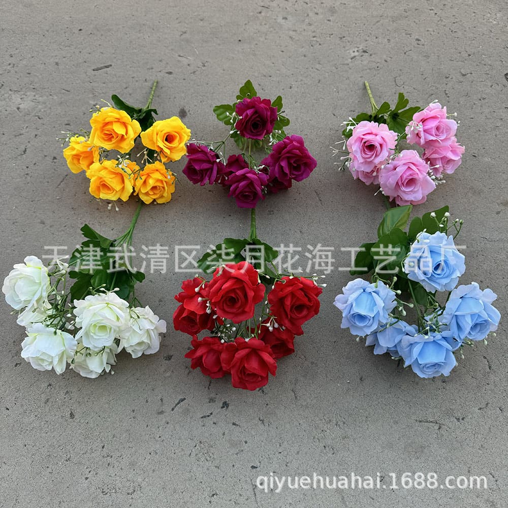 6-head Curled Edge Rose Export Artificial Bouquet for Home Decor, Cross-border Wedding Archway Arrangement
