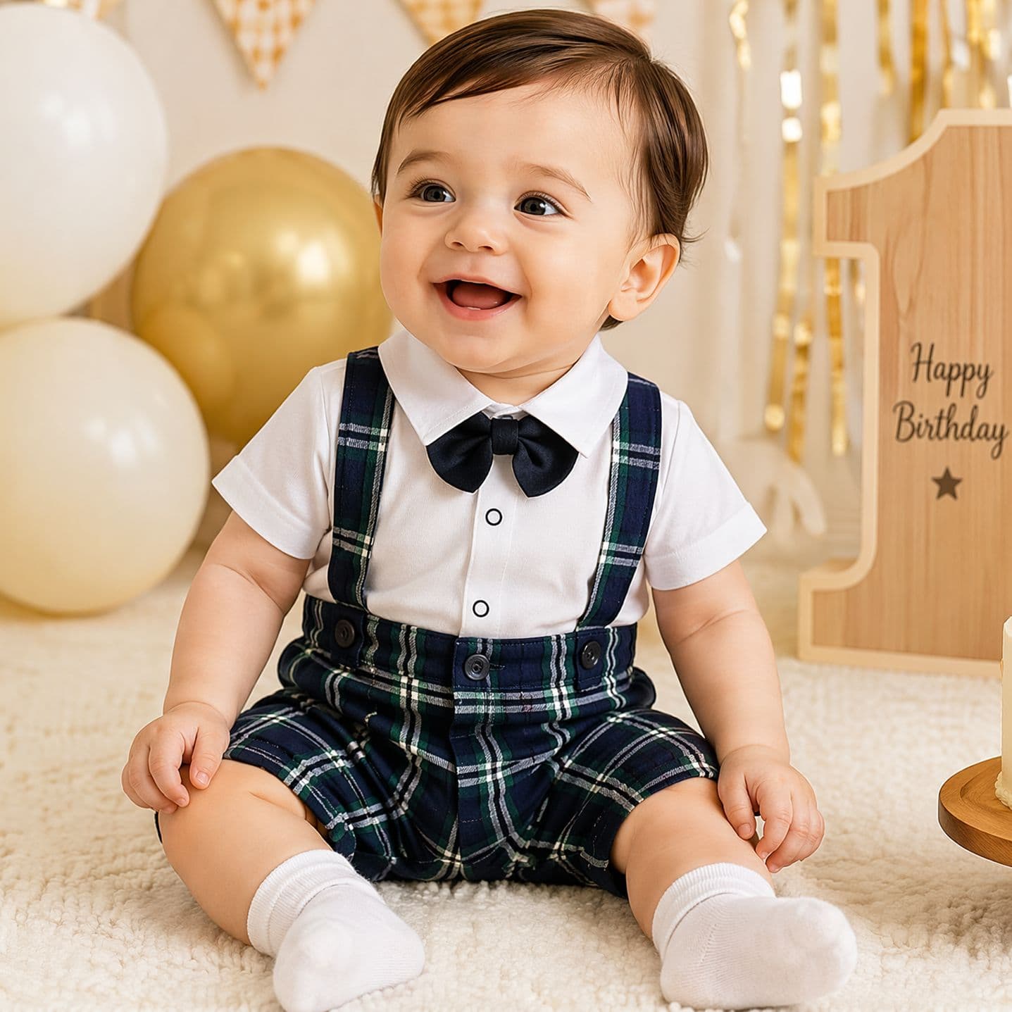 Premium Spring Baby Full-Month Outfit 100-Day First Birthday Boy Clothes Handsome Gentleman Bow Tie Formal Bodysuit with Suspenders
