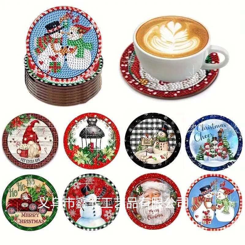 8 pieces of diamond painting coasters DIY handmade Christmas art set for adults and children beginners handmade DIY