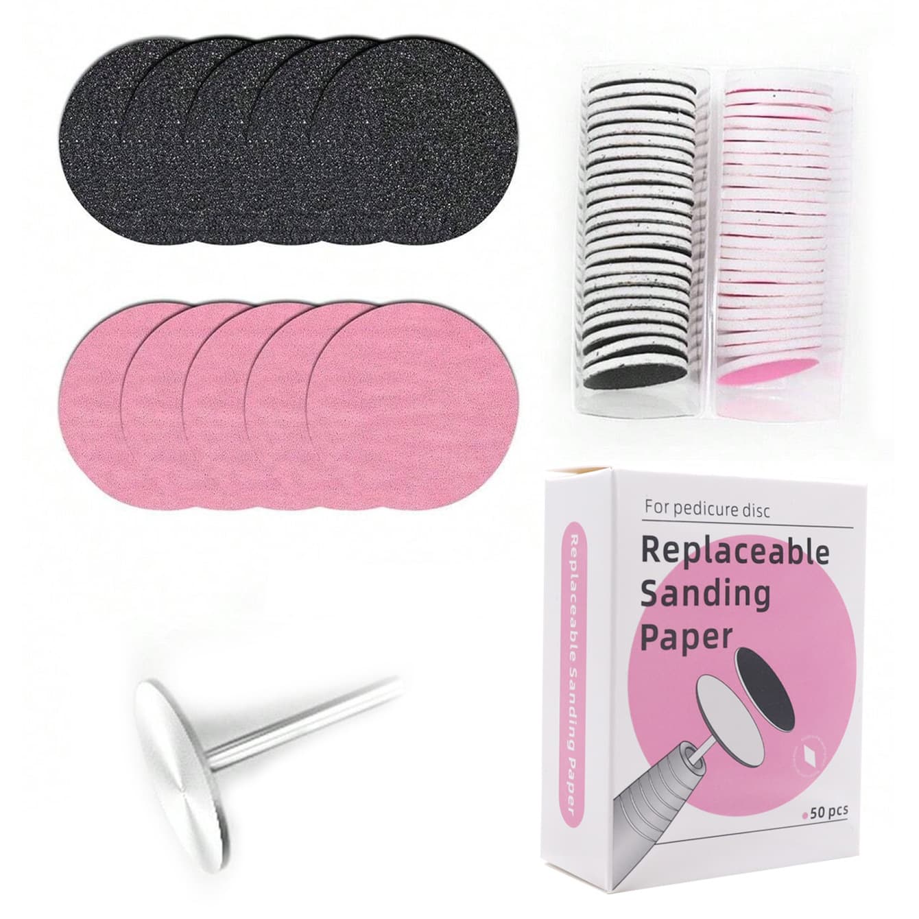 Manicure and foot sandpaper tablets, sanding tablets, boxed with 50 pieces of foot sanding tablets to remove dead skin and hard calluses from the soles of the feet