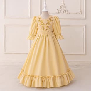 New Cross-Border MSL Evening Dress Long Sleeve Yellow Puff Sleeve Puffy Dress Woven Robe Princess Dress
