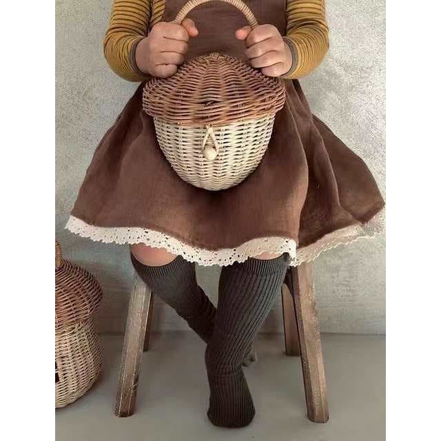 INS Style Rattan Acorn Handbag Mushroom Flap Children's Photography Prop Bag Forest-Themed Decorative Tote
