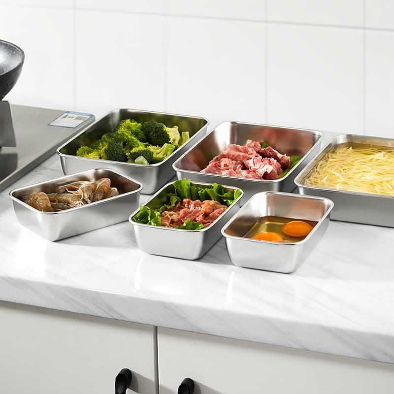 Meal Preparation Tray, Kitchen Stainless Steel Prep Tray, Hot Pot Side Dish Tray, Square Tray, Rectangular Steel Tray, Steaming Tray