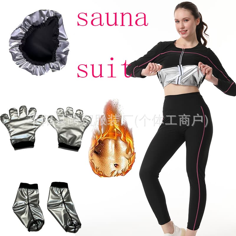 Cross-border Sauna Sweat Suit Shapewear High Waist Tummy Control Yoga Set Long Sleeve High Neck Fitness Suit