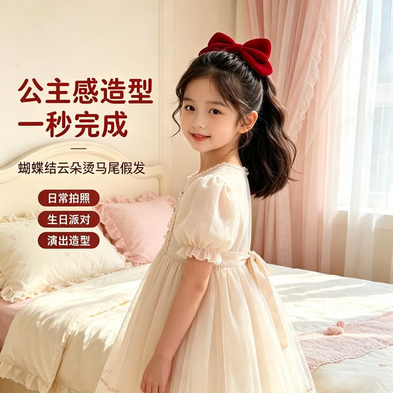 Children's Wig Ponytail, Women's Cloud Curl Short Curly Style, Simulated Real Hair, Cute Princess Performance Costume Hair Accessory