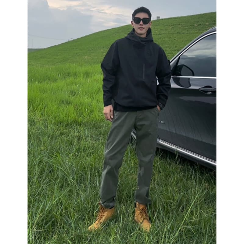 FANSET trendy American-style functional black hooded windbreaker, men's casual sports jacket, new spring style.