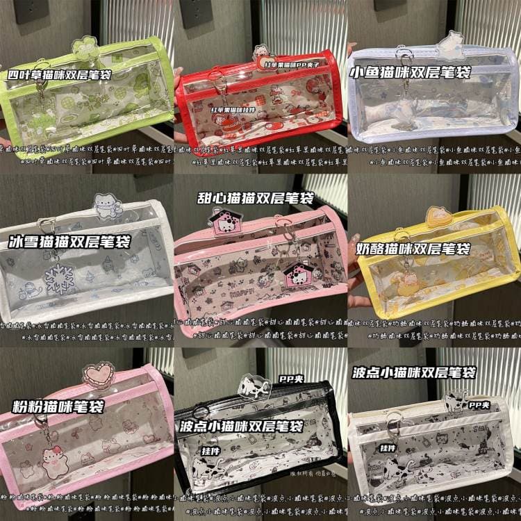 Orange Muzhen transparent double-layer series combination pencil bag ins high-looking student large-capacity stationery storage pencil bag