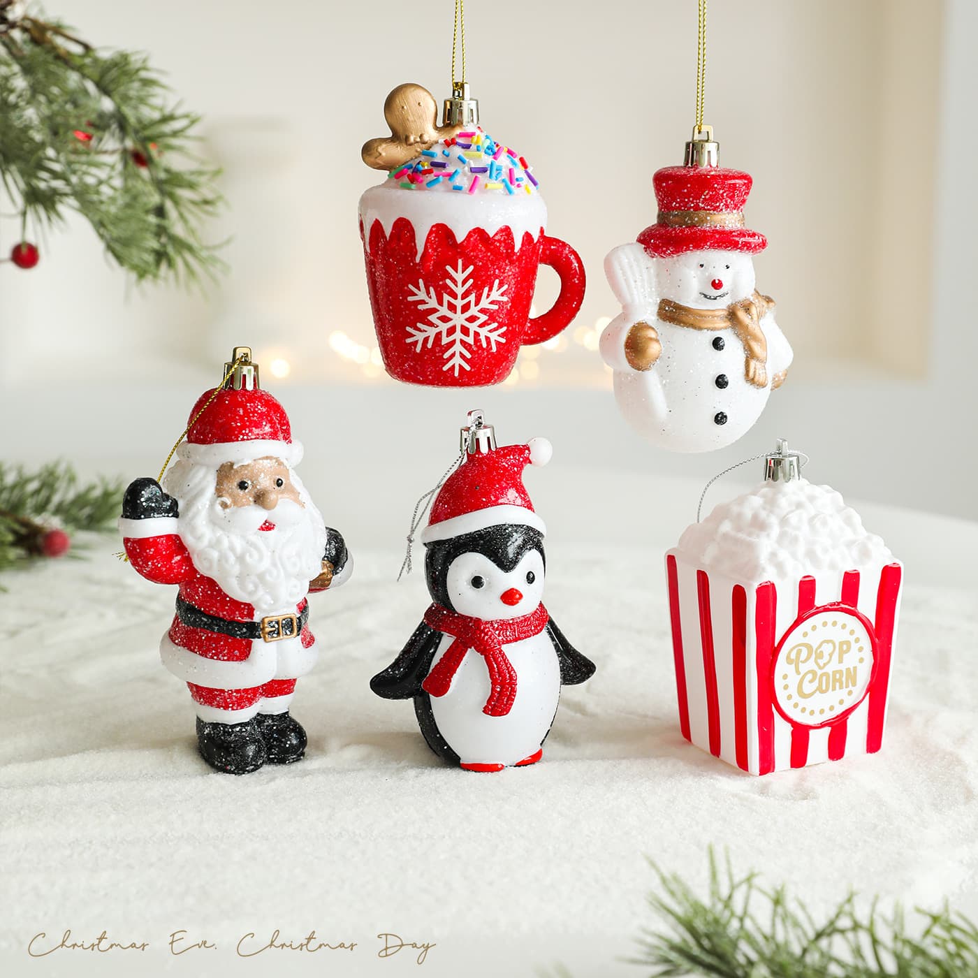 New Cross-Border Red and White Plastic Hanging Ornament Sticky Powder Cartoon Christmas Hanging Ornament 3D Christmas Tree Window Decoration