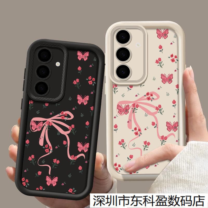 Compatible with Samsung S25 Ultra Painted Bow Phone Case, S24 Full Screen Butterfly A56 Tianye Step Full Coverage Case