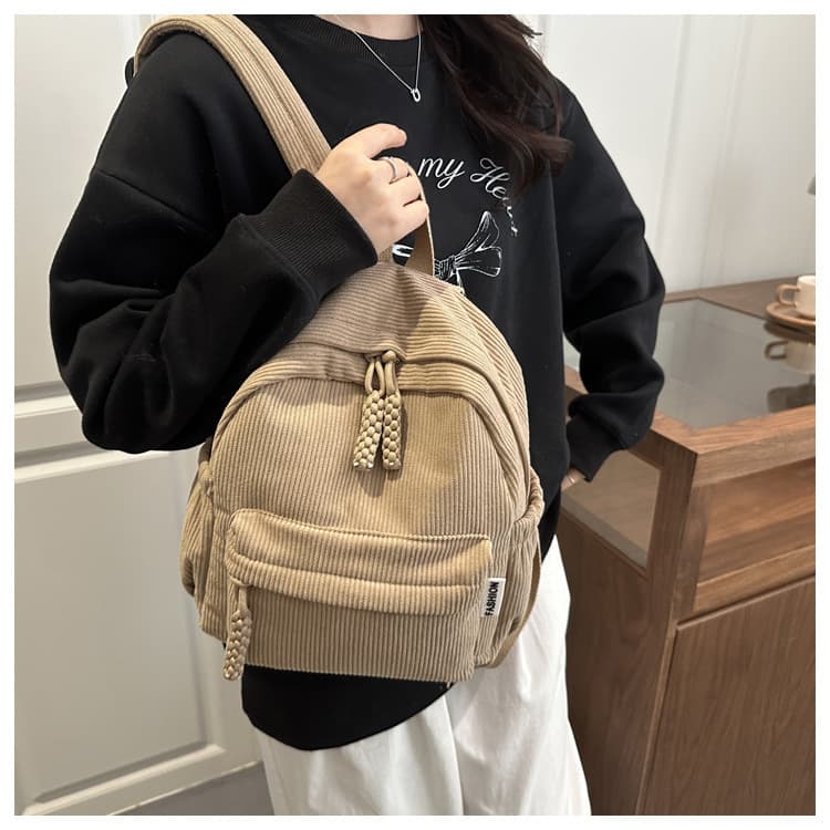 Corduroy Backpack for Women Versatile Commute Work School Bag New Korean Style Large Capacity Backpack Casual Backpack